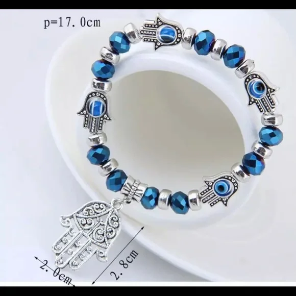 Hamsa Teal Blue Bracelet - Picture 2 of 2